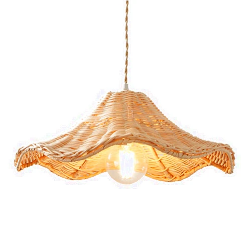 COBOTA Creative Rattan Hat Chandelier, Retro Style, 19.7in, Beige, Pendant, Indoor, Semi Flush Mount, Efficient, No Assembly Required