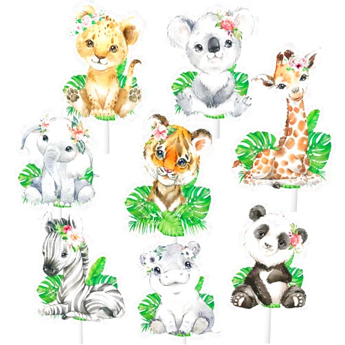 CANDY CHEF 24pcs Jungle Safari Animal Cupcake Toppers Wild Animal Cake Toppers Jungle Party Decoration for Safari Jungle Theme Birthday Party Baby Shower Supplies