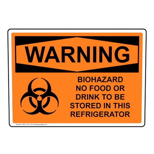 ComplianceSigns.com Biohazard No Food Or Drink To Be Stored In This Refrigerator Sign, 7x5 inch Magnetic for Medical Facility Hazmat
