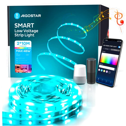 Aigostar Smart LED Strip Lights, 65.6ft Music Sync Color Changing Led Strip Light with WiFi Smart App Control,Alexa Voice Control and Remote Control,Led Lights for Bedroom, Party, TV and Christmas.