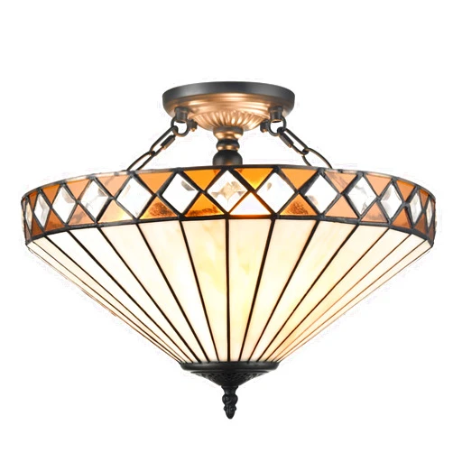 TEENYO 16.6-Inch Tiffany Style Semi Flush Mount Ceiling Light Vintage 3-Light Tiffany Ceiling Light Fixture Stained Glass Flush Mount Ceiling Light for Living Room Bedroom Hallway Staircase Foyer