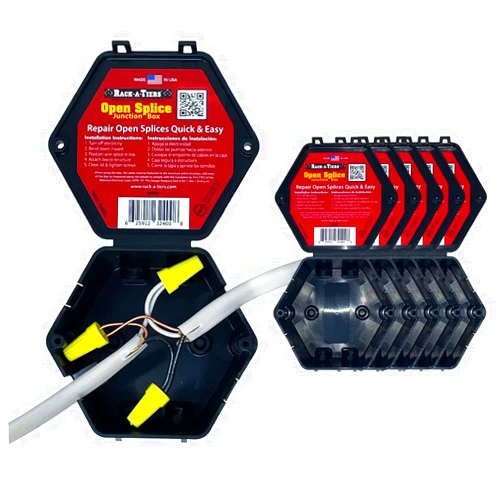 Rack-A-Tiers Open Splice Junction Box (5 Pack) (UL Listed), One-Piece Junction Box Splice Box. Repair Open Splices, 5 Second Installation, Electrical Junction Box, Wire Junction Box (JB400.p5)