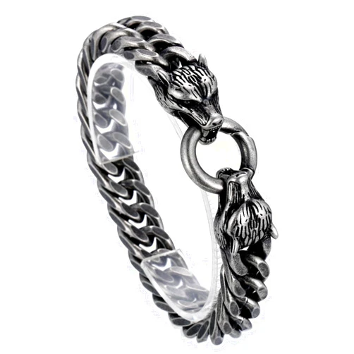 Azubpi Stainless Steel/Gold/Black Plated Viking Wolf Link Chain Bracelet For Men 12mm Width, 8.66 Inch Length Classic Punk Jewelry