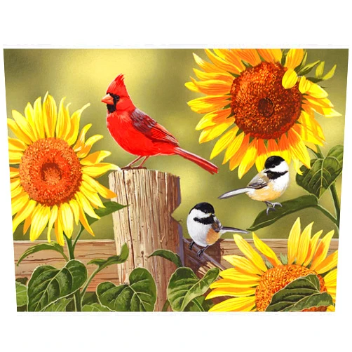 Bits and Pieces – 200 Piece Jigsaw Puzzle for Adults – Sunflower & Songbirds - Cardinals Jigsaw Puzzle by William Vanderdasson, Completed Puzzle Size: 15