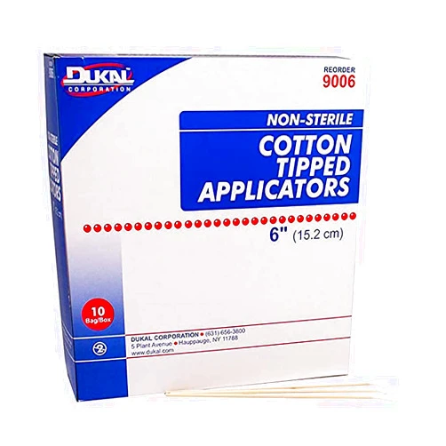 Dukal Cotton Tipped Applicators 6 inch. Pack of 1000 Swabsticks. Wood Shaft, 100% Cotton tip. Non-sterile swabsticks for Medical Applications. Latex-Free. Single use.