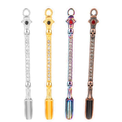 AHQiZFX 4Pcs Mini Spoon Mini Shovel Mini Dry Herbs Powder Scoop Metal Medicine Spoon Shovel Small Spoons for Spice Jars Small Salt Spoon Pendant Necklace Ring Spoon (Rainbow Colow with Diamond)