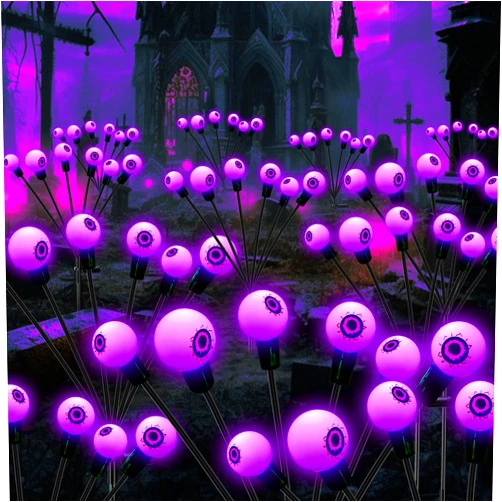 EASYBUY Halloween Decorations Outdoor, 2 Pack 12LED Solar Eyeball Pathway Lights, Scary Waterproof Solar Green Firefly Lights for Garden Lawn Yard Decor