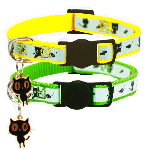 Barleygoo 2 Pack Glow in The Dark Cat Collar with Bell Breakaway Safety Cat Puppy Collars with Pendant Green and Yellow