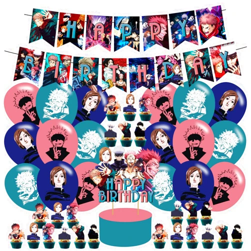 OUDINI Cartoon Anime Party Supplies ,Anime Birthday Party Decoration Anime Includes Cake Toppers,Cupcake Toppers, Balloons,Banner Party Supplies Decoration For Adults Boys Girls Teens