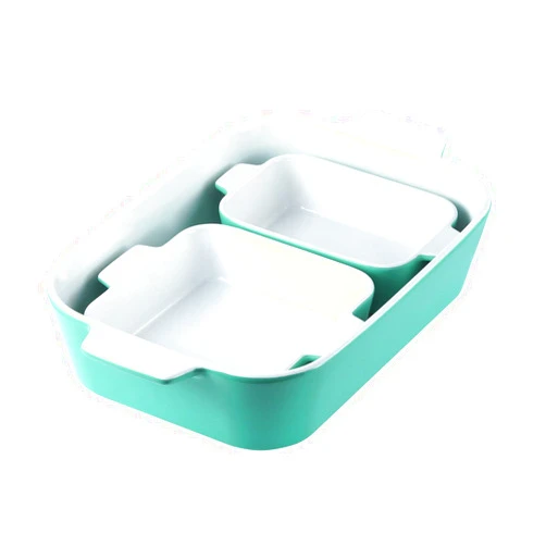 HAPPY KITCHEN Ceramic Baking Dish, Ceramic Bakeware Set of 3 Piece, 9 x 13 Inch Rectangular Bakeware Set, Lasagna Pans for Oven, Microwave, Cooking, Casserole Dish and Daily Use, Mint Green