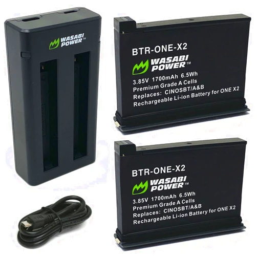Wasabi Power Insta360 ONE X2 Battery (2-Pack) and Dual USB Charger Base Bundle Compatible with Insta360 ONE X2 Camera (Not Waterproof)