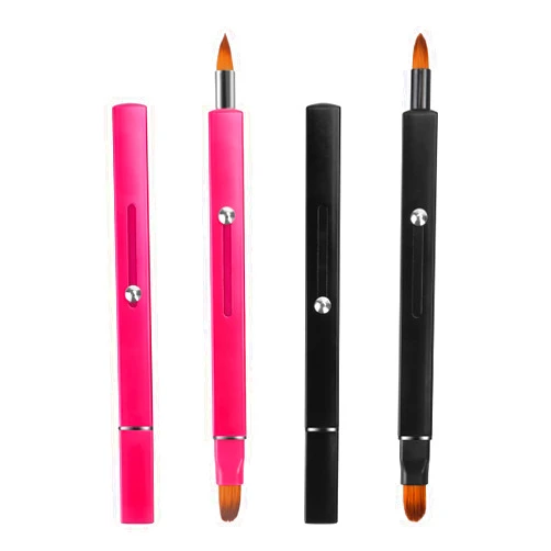 Simfree 2 Pieces Lip Brushes,Retractable Lip Brush for Lipstick,Double-ended Lip Applicator with Cap,Portable Lip Liner Brush Lip Gloss Eyeshadow Smudge Concealer Brush (Rose Pink+Black)