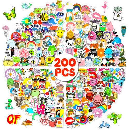 Lonisiv 200 PCS Water Bottle Stickers for Kids Teens, Vinyl Waterproof Cute Vsco Stickers, Laptop Phone Scooter Luggage Stickers Hydroflask Stickers for Kids Teen Girls
