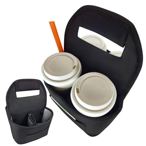 Brandzini Insulated Reusable 4-Cup Drink Carrier with Adjustable dividers, Money Pocket, Straw Slot and Handle. Ideal for delivery, Takeout, Travel, and Outdoor use