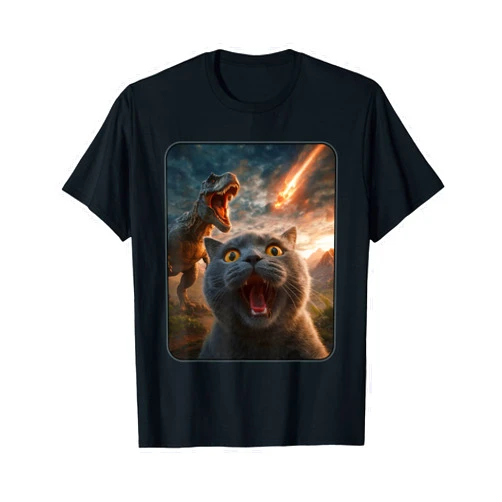 CATS ARE WEIRDOS Cat Selfie with T-Rex Dinosaur Funny Cat T Rex Shirt Meme T-Shirt