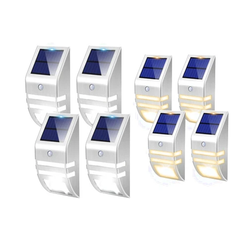 Roopure Solar Powered Motion Sensor Lights for Outside Waterproof 8 Pack Bundle, 4 Pack Cool White Solar Security Lights & 4 Pack Warm White Solar Landscape Light for Outdoor Wall Yard Deck Rail Steps