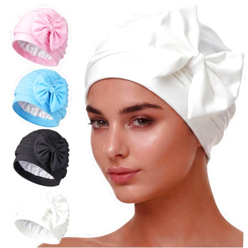 Soulchen 4 Pack Swim Caps for Women Waterproof Bathing Cap Elastic Full Coverage Swimming Turban for Long Hair Care Ear Protection, Pool, Beach, Water Sports Supplies