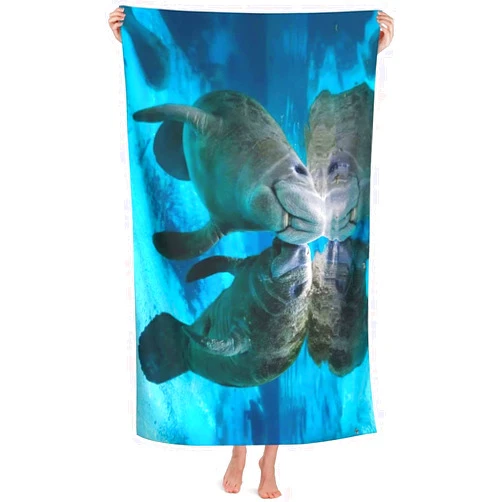 Epushow Lovely Manatee Lovers Kiss Beach Towel Super Thick Bath Towel Swimming Pool Soft Blanket