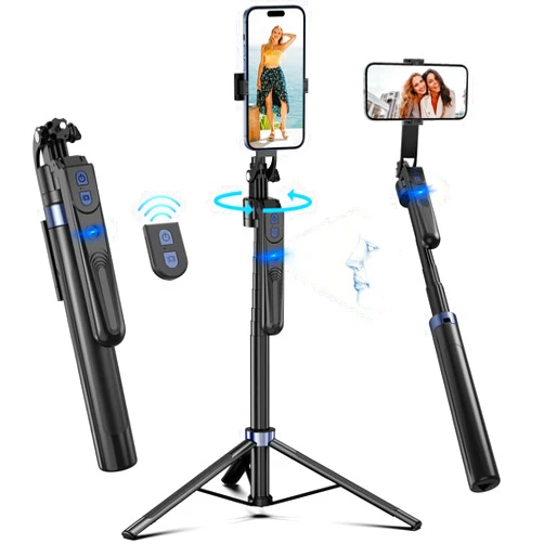 Zarcaco Auto Face Tracking Tripod 360 Rotation with Stand,Android and iPhone Tripod Holder with Remote and Gesture Control, No App,Built-in Tracking Camera Selfie Stick Tripod for Vlog Video Recording Tiktok