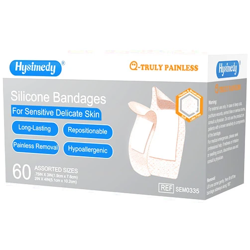 Hysimedy Silicone Bandages Assorted Sizes for Sensitive Fragile Skin 60 Counts Extra Large and Small Size Non Latex Non Allergenic Hypoallergenic Painless Removal Bandages