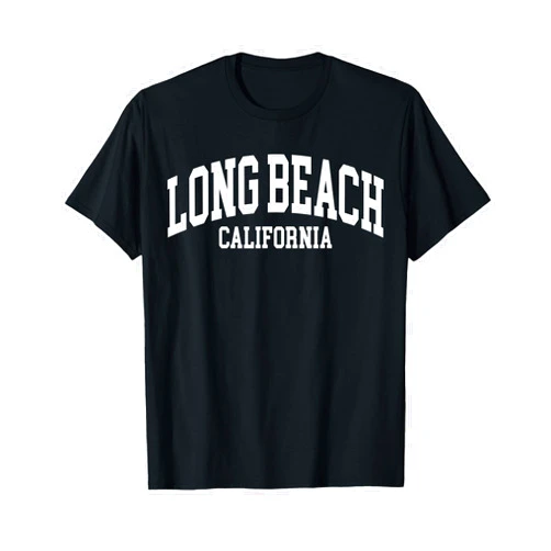 US College Campus High School University Designs Long Beach California US College Font Proud American USA T-Shirt