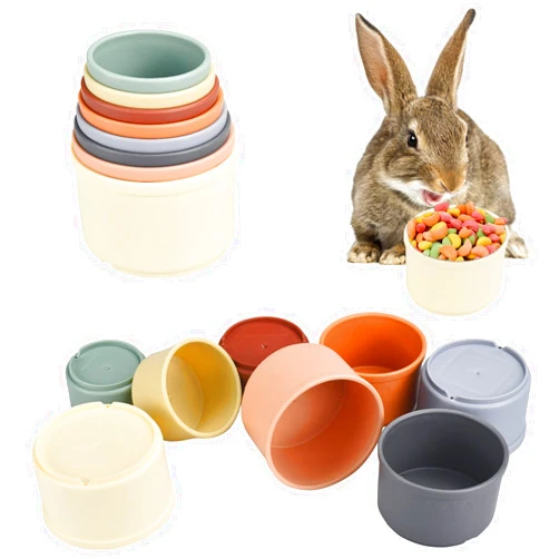 CooShou Colorful Multi-Sized Stackable Cup Toys for Bunny Rabbit Gradient Nesting Toys for Small Animals Foraging Playing