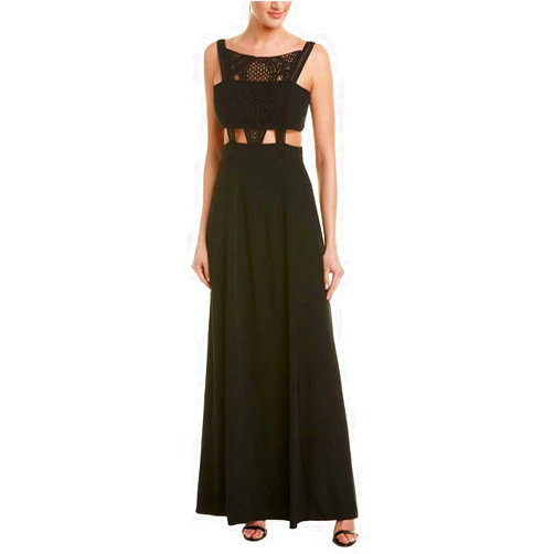 Aidan Mattox Women's Crepe and Lace Gown with Trim Detail and Cut Outs