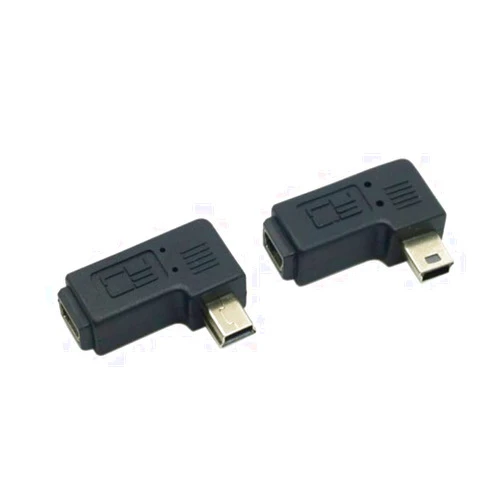 cablecc 2pcs 90 Degree Left & Right Angled Mini USB 5 Pin Male to Female Extension Adapter
