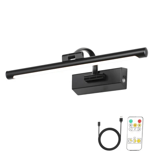 JUSHENG Black Picture Light Battery Operated 15.75'' Inch, Rechargeable Gallery Lighting with Swing Arm and Dimmable Function, Full Metal Wireless Painting Lights for Display, Portrait, Artwork 3W