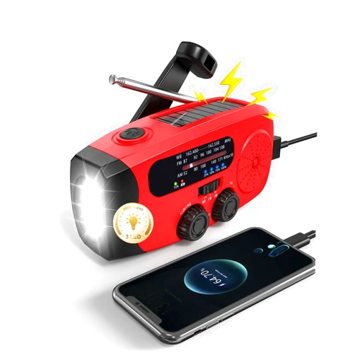 Emgykit Emergency Hand Crank Radio Emgykit - 2000mAh/7400mWh AM/FM/NOAA Solar Hand Crank Emergency Radio with 3 LED Flashlights, SOS Function for Emergencies, Snowstorms