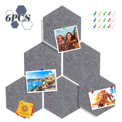Tikea Hexagon Felt Bulletin Boards 6 Pack Memo Notice Boards Self-Adhesive Hanging Pin Board for Home Office Classroom Wall Decor with Push Pins 10.2 in. x 11.8 in, Light Gray