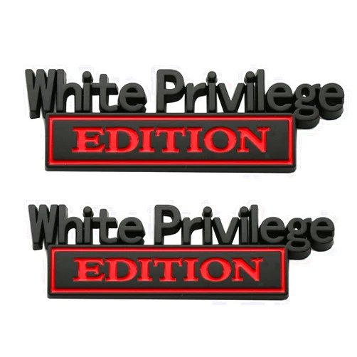 Sainyer CDD White Privilege Edition Emblem - Badgeslide The Original White Privilege Edition Emblem Fender Badge Replacement for F-150 F250 F350 Silverado 1500 2500 3500 (Black/Red)