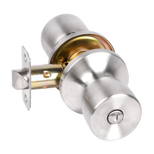 HOSOM Privacy Door Knob with Lock, Interior Door Knob for Bedroom and Bathroom, Keyless Doorknob with Round Ball, Satin Nickel Door Knob Lock, Interior Door Handle