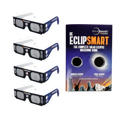 Celestron – EclipSmart Solar Shades Observing Kit – Meets ISO 12312-2:2015(E) Standards – Four Eclipse Glasses & Guidebook – Perfect for Safe Sun Viewing and Sunspots