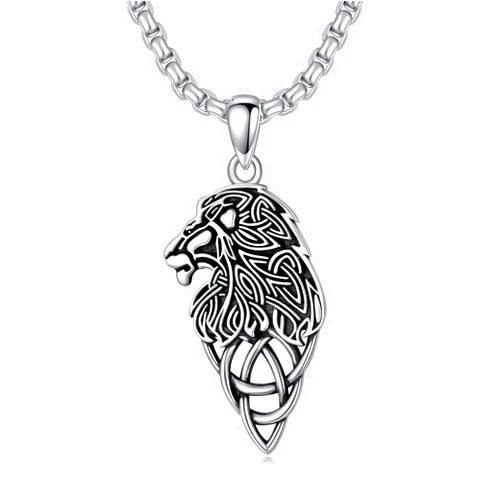Swordgod Father's day Gifts Lion/Wolf/Eagle/Fox Necklace Men 925 Sterling Silver Celtic Knot Lion/Wolf/Eagle/Fox Head Pendant Necklace Lion Animal Leo Jewelry Father Day Birthday Gift for Son Brother Husband