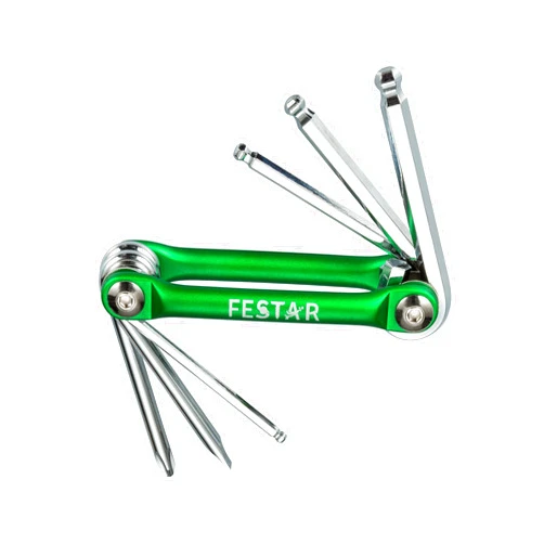 FESTAR Folding Hex Key CRV Wrench, 6-piece Set Folding, Hex 3, 4, 5, 6mm., Green