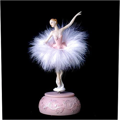 Chagar Feather Skirt Ballerina Rotating Music Box Figurine,White and Pink Manual Control Dancing Girl Musical Box for Girl Kids Gift (Pink)