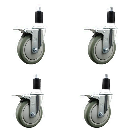 Service Caster Polyurethane Swivel Expanding Stem Caster Set of 4 with 5 Inch Gray Wheels and 1-1/2