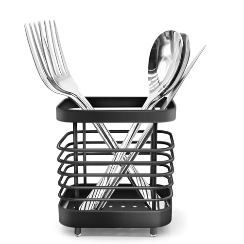 Funiyubao Cutlery Drainer, Stainless Steel Utensil Holder Sink Caddy, Rust Proof Sink Tidy Kitchen Sink Organiser, Cutlery Holder for Kitchen Counter (Black)