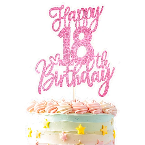Sliverdew 1 PCS Happy 18th Birthday Cake Topper, Rose Gold Glitter Happy Birthday Cake Topper, Cheers to 18 Years Birthday Cake Pick, Funny Happy Birthday Party Supplies for Girls Boys