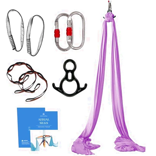 Aum active Aerial Silks Starter Kit - Durable 9 Yards of Aerial Yoga Hammock with Hardware & Guide - Aerial Swing for Acrobatic Flying Yoga & All Levels (Aerial Rigging Point Up to 13ft)