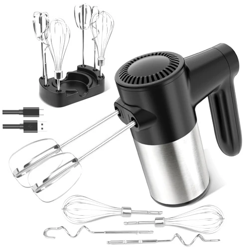 BinROC Cordless Hand Mixer, Digital Display 7 Speed Rechargeable Electric Mixer Handheld with 6 Stainless Steel Attachments Whisks Beaters Dough Hooks & Storage Base, Kitchen Blender for Baking, Eggs, Cakes