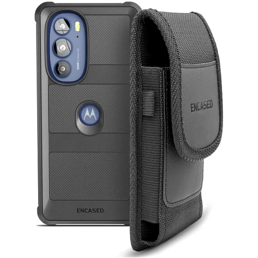 Encased 2-in-1 Case with Belt Pouch for Motorola Edge Plus 2022 Case - Shockproof Cover with Phone Holder Holster (Black)