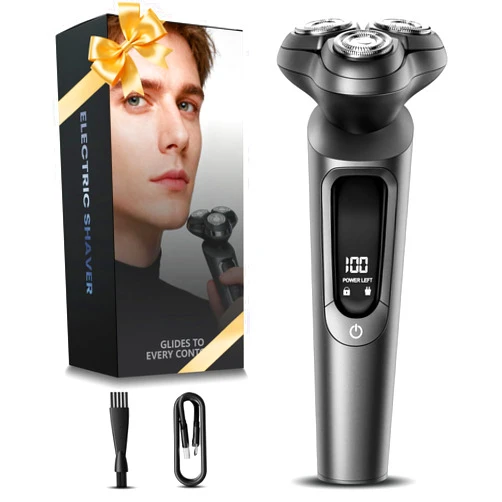 MALEGEBAZ Electric Razor for Men, IPX8 Waterproof with Type-C Quick Charge, 3D Flex Blades & Pop-Up Trimmer, 90min Runtime, Travel Lock, Wet & Dry Shave,Gray