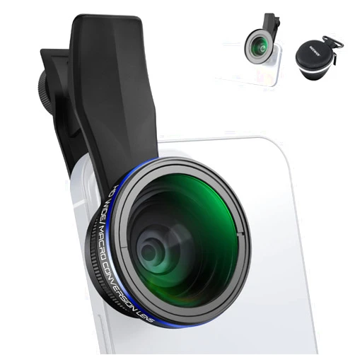 NEEWER 2 in 1 Smartphone Lens Kit, 0.75x Wide Angle 2x Macro Phone Lens Compatible with iPhone Samsung Android Cellphone, Detachable HD Lens with 17mm to 37mm Adapter Ring & Lens Filter Adapter, LS-60