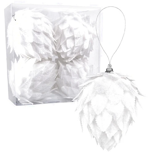 ZHANYIGY Christmas Ball Ornaments, 4pc Set Christmas Tree Decoration White Pinecone Ball Home Decoration Wedding Party Decorations