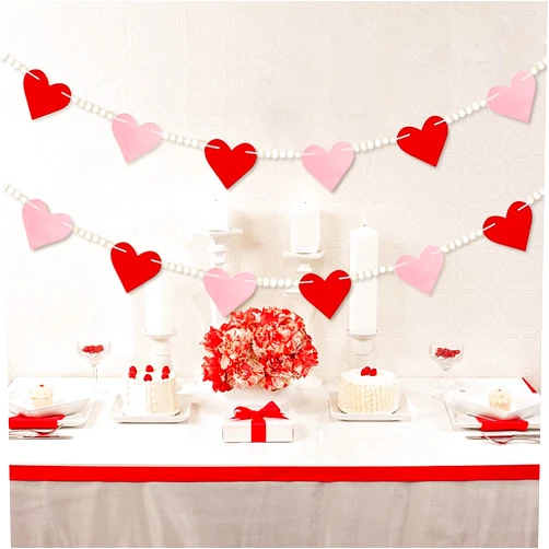 Kapeiluo Valentines Felt Heart Garland with Wood Beads, Valentines Decorations, 2Pack Red Pink Heart Rustic Farmhouse Happy Valentines Day Banner for Home Mantel Wedding Anniversary Party Supplies