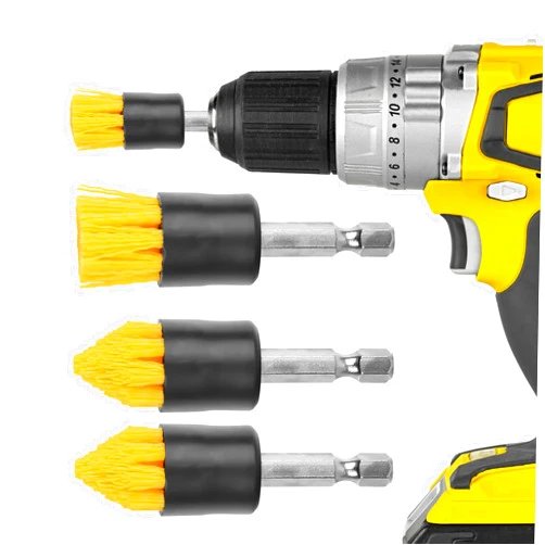 IMPRESA [4 Pack] .75W Drill Brush Attachment Set – 2 Tapered & 2 Flat – All-Purpose Detail Brush for Cordless Drill, 5/8