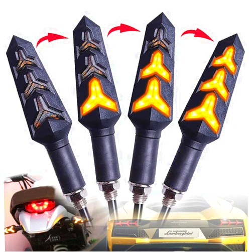 DOPHISALL AUTO 2-Pack Motorcycle Indicators Flowing Turn Signal Lights Y Shape LED Bulbs For Motorbike Scooter Off Road (DC-12V)