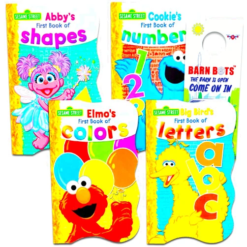 Sesame Street First Books Series; BIG Bird's Letters, Abby's Shapes, Elmo's Colors, Cookie's Numbers [Board Book Hardcovers, 4 Books]